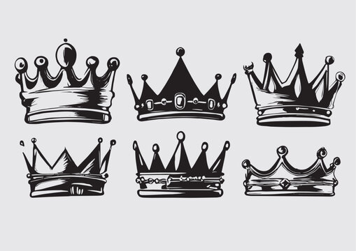 "Hand drow style crown black and white"