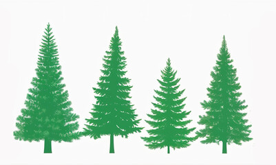 Obraz premium Set of pine trees green. Vector illustration on a white background.