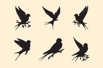 Obraz premium Set of black bird's silhouettes. Vector art illustration.
