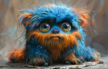Fototapeta premium Childish monster with expression on his face and looking at the camera