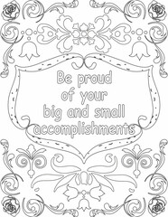 Printable floral coloring page for kids and adults with inspirational quote for self love and self care. it helps to struggle against life to enjoy the tough journey
