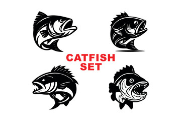 catfish silhoutee vector art illustration
