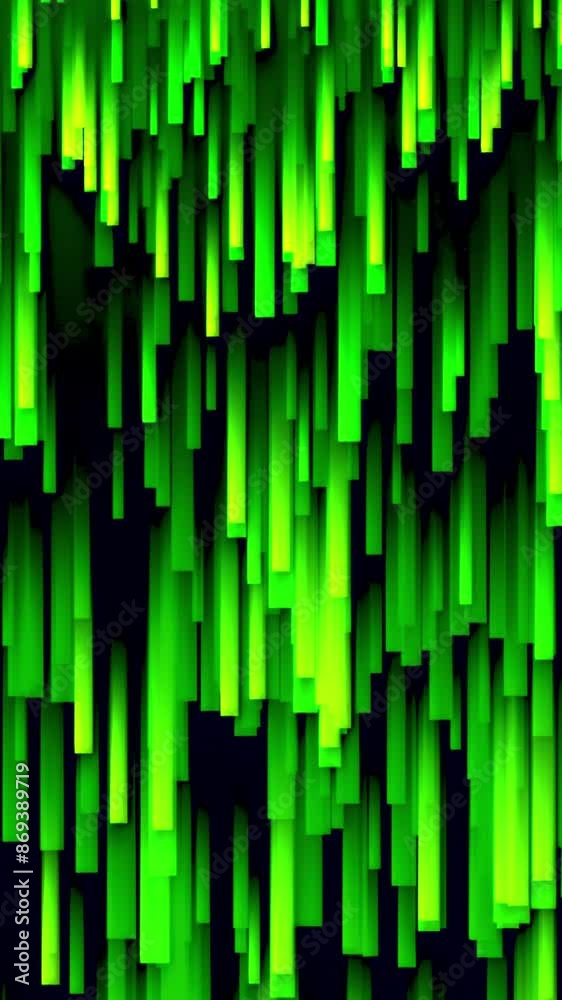 Poster Background of stream of lines and strokes. Motion. Vertical lines move in stream on black background. Distortion in flow of vertically moving lines