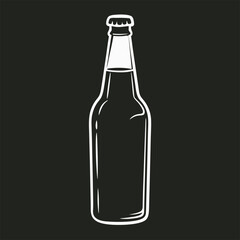 White beer bottle on black background with glassware and alcohol