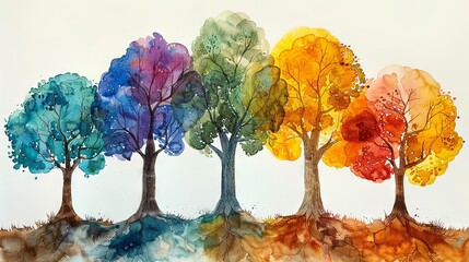 watercolor illustration of a fingerprint family tree, depicting a leafless genealogical tree