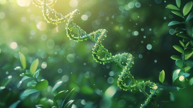 Zero net of Green biological DNA structure, DNA Molecule with nature background neutral lighting flare.	
