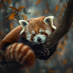 A resting red panda in its habitat