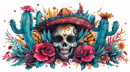 Detailed sketch of a tortilla filled with delicious ingredients, surrounded by traditional Mexican symbols on white background