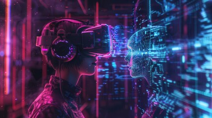A person in a VR headset interacting with a holographic mentor : Individual empowerment through virtual reality training