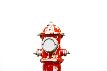Red fire hydrant with white paint peeling off