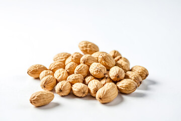 Close-up of Walnuts on a White Background