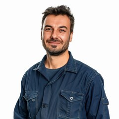 Obraz premium professional smiling Janitor standing isolated on white background, looking directly at the camera with an attentive expression