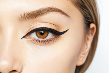 Close-up of a Woman's Eye with Black Eyeliner