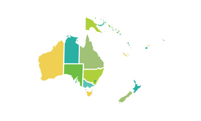 Map of Oceania Region isolated modern colorful style. for website layouts, background, education, precise, customizable, Travel worldwide, map silhouette backdrop, earth geography, political, reports