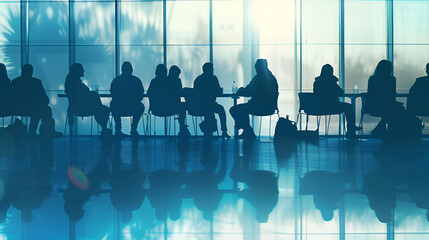 Business Meeting in Modern Office with Silhouetted People