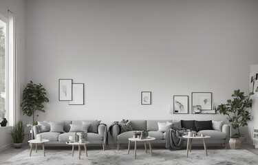 simple living room, white sofa, flat background style