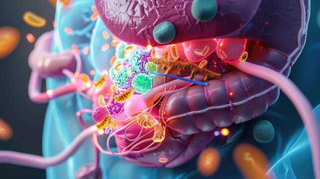 Detailed illustration of the human pancreas, focusing on enzymes and insulin production, realistic medical image, pancreatic anatomy