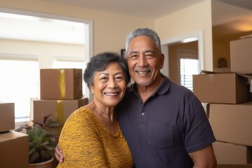 Portrait of a smiling senior couple in a new home
