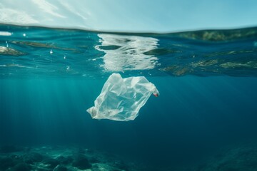 Plastic bag swimming in the ocean