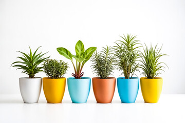 Obraz premium Colorful Potted Plants on White Background