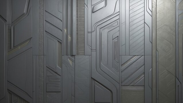 Textured grey metal panel with geometric patterns