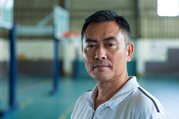 Fototapeta premium Portrait of a middle aged man in indoor basketball gym