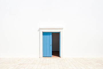 Open Blue Door on White Wall