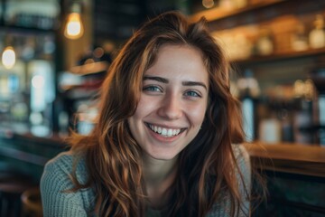 Obraz premium Portrait of a smiling young woman in cafe