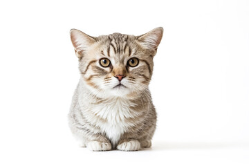 Obraz premium Cute Kitten Sitting and Looking at Camera on White Background