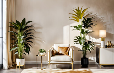 Fototapeta premium simple living room, white sofa, flat background style