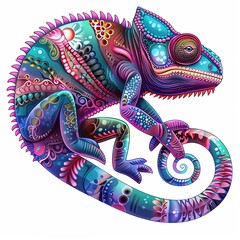 Chameleon Bohemian fashion cartoon isolated whitebackground 