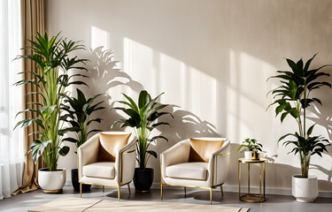 simple living room, white sofa, flat background style