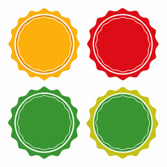 Four colored circles with white border on white background