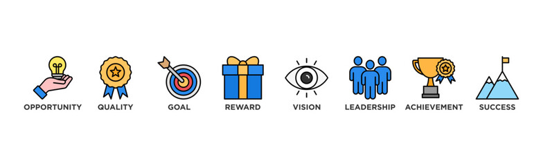 Encourage banner web icon vector illustration concept with icon of opportunity, quality, goal, reward, vision, leadership, achievement, success	