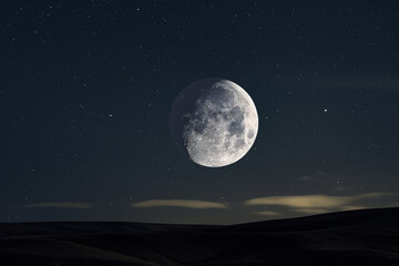 Fototapeta premium moon over sky, A serene view of the moon in the night sky, casting a gentle glow over a tranquil landscape