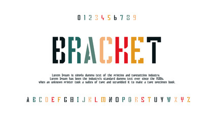 Bracket abstract digital logo font alphabet. Minimal modern urban fonts for logo, brand etc. Typography typeface uppercase lowercase and number. vector illustration