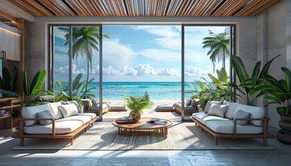 Fototapeta premium Coastal Living Room with Ocean View
