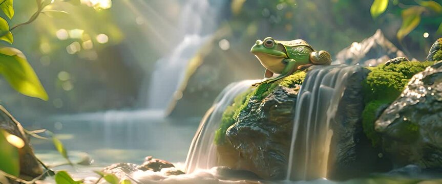 Beautiful white tree frog on branch, dumpy frog perch on green leaves, beautiful tree frog