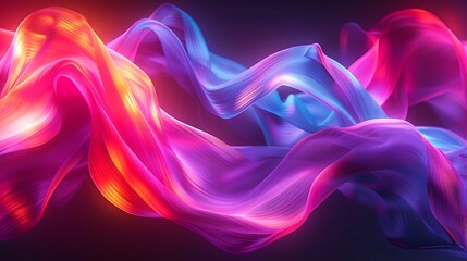 A vibrant array of flowing, neon-colored ribbons intertwining in a mesmerizing dance, set against a dark background sharp focus and clear light , high clarity no grunge, splash, dust , noise