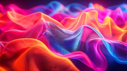 Obraz premium A vibrant array of flowing, neon-colored ribbons intertwining in a mesmerizing dance, set against a dark background sharp focus and clear light , high clarity no grunge, splash, dust , noise