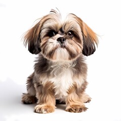 Shih tzu dog breed standing against white background, AI Generated