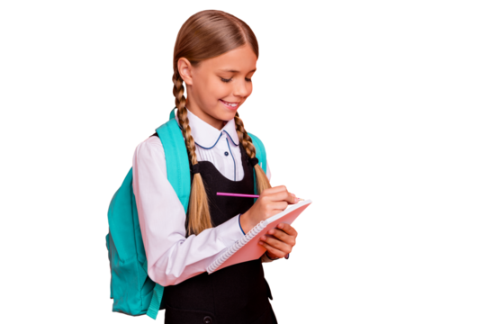Portrait of her she nice attractive lovely charming cute cheerful cheery nerd pre-teen girl learning Maths isolated over bright vivid shine orange background