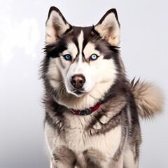 Siberian husky dog breed standing against white background, AI Generated