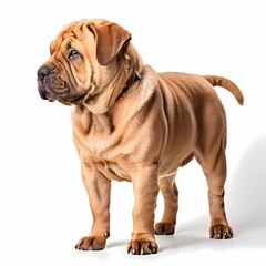 Obraz premium Shar pei dog breed standing against white background, AI Generated