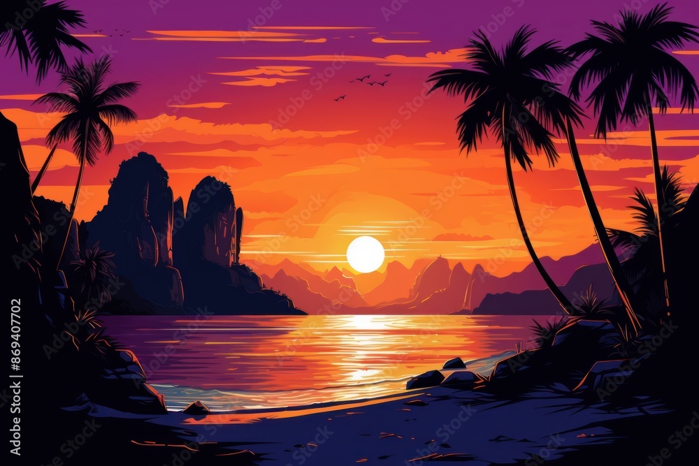 Sticker Krabi Thailand landscape outdoors sunset. 