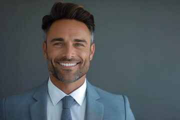 Confident businessman smiling. Emitting a sense of success and professionalism, this image is ideal for corporate websites, marketing materials, and business profiles