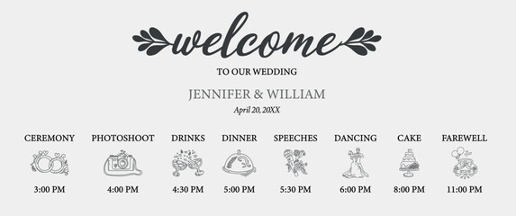 Wedding Day timeline - vector infographic template
