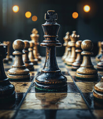 Fototapeta premium A chess board with a black king in the middle