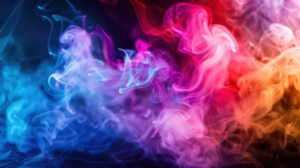 Fototapeta premium Vibrant blue, pink, and orange smoke swirls against a dark background, creating a dynamic and abstract visual effect.