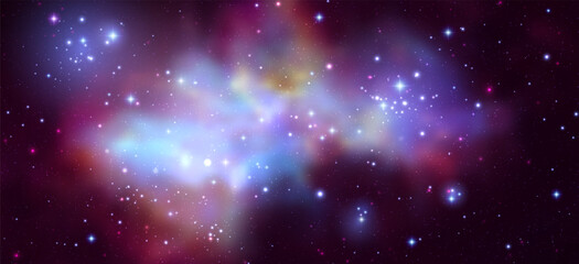 Space vector background with realistic nebula and shining stars. Magic colorful galaxy with stardust
